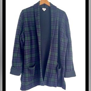 J Crew Blackwatch Plaid Chelsea Sweater Blazer Cardigan Size Large Cotton Knit